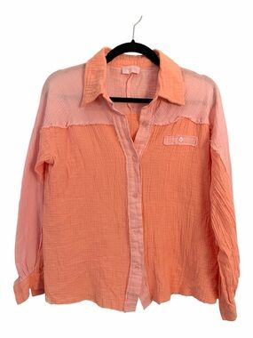 PINK LILY S Beach Relaxed Pink Peach Shirt *FLAW